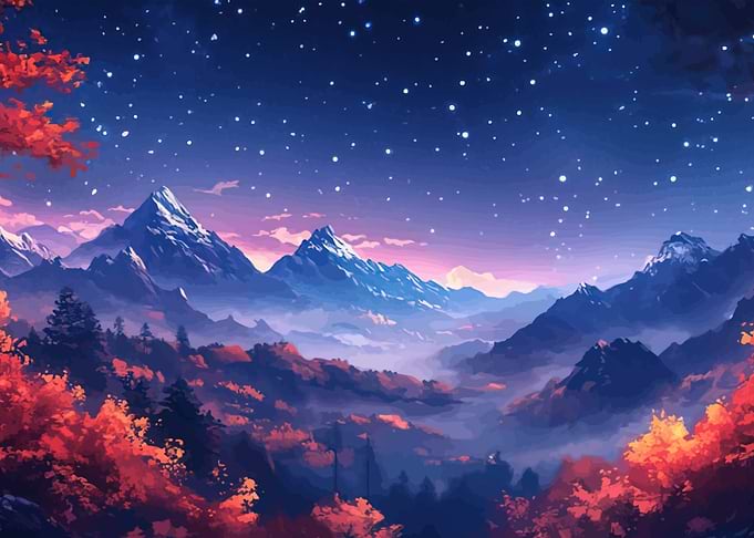 Starry Night Mountain Landscape