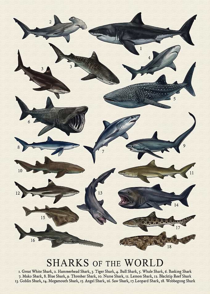 Sharks of the World Illustration