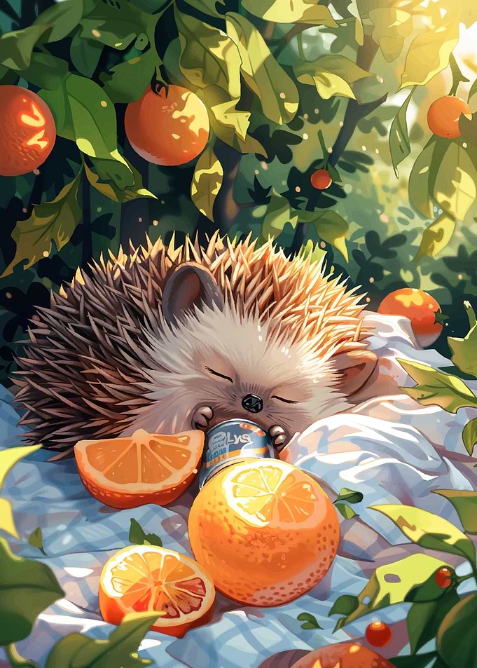 Hedgehog sleeping with oranges
