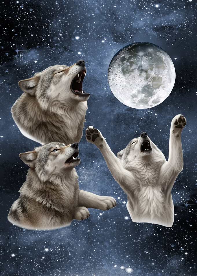 Wolves howling at the moon