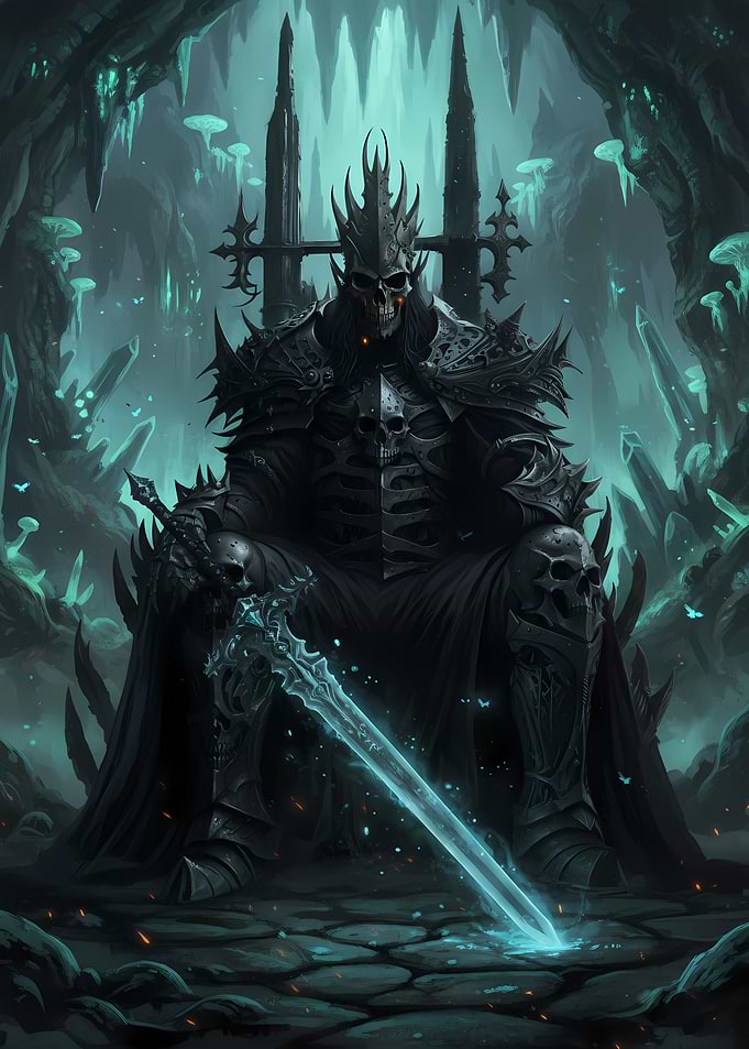 Dark King on Throne with Glowing Sword