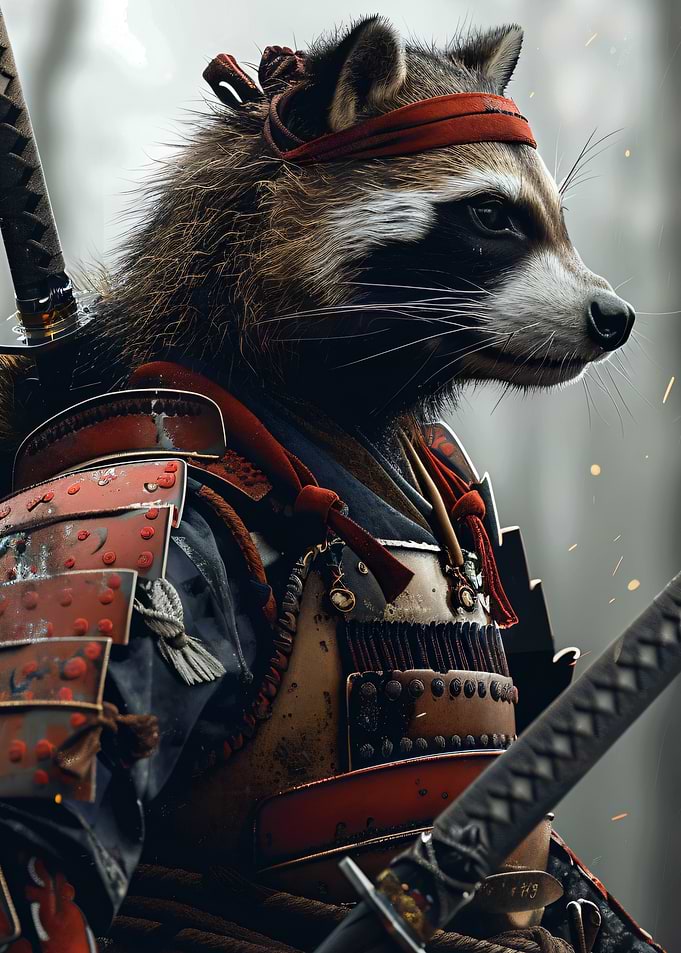 Raccoon Samurai Warrior