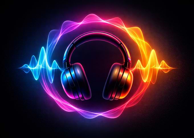 Headphones with Neon Sound Waves