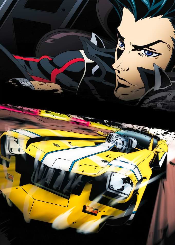 redline character and yellow race car