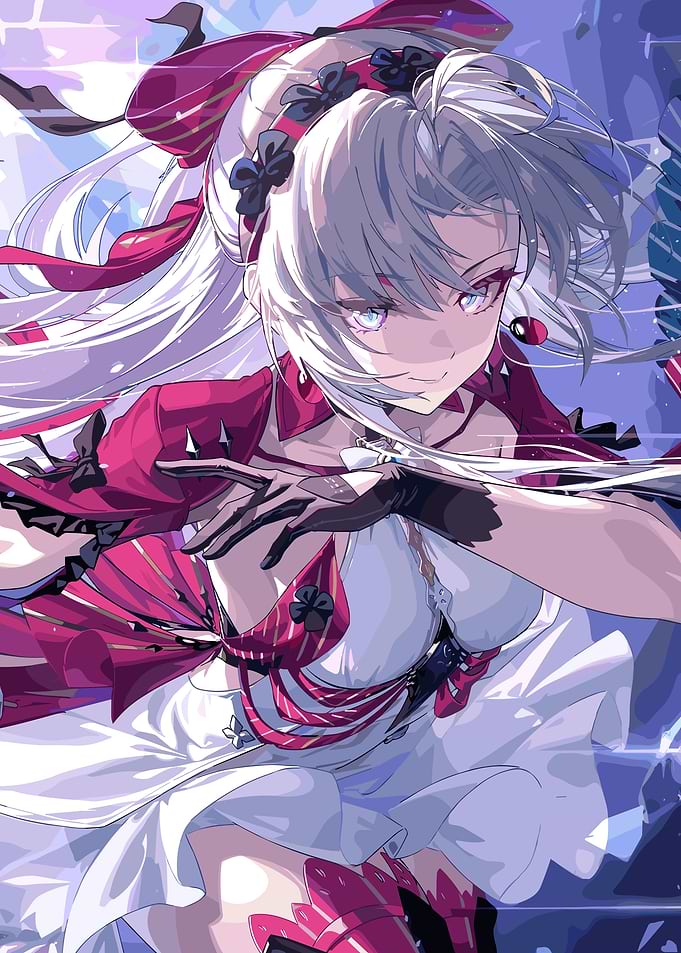 Anime Girl with White Hair and Red Outfit