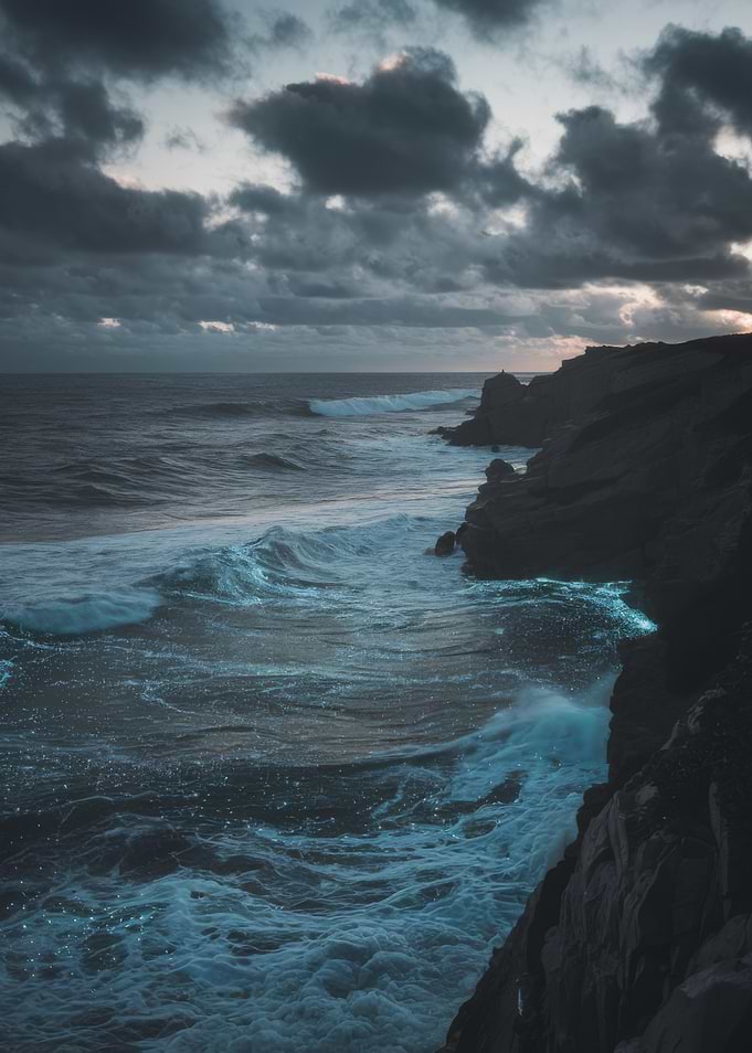 Ocean Waves Crashing on Rocky Coastline