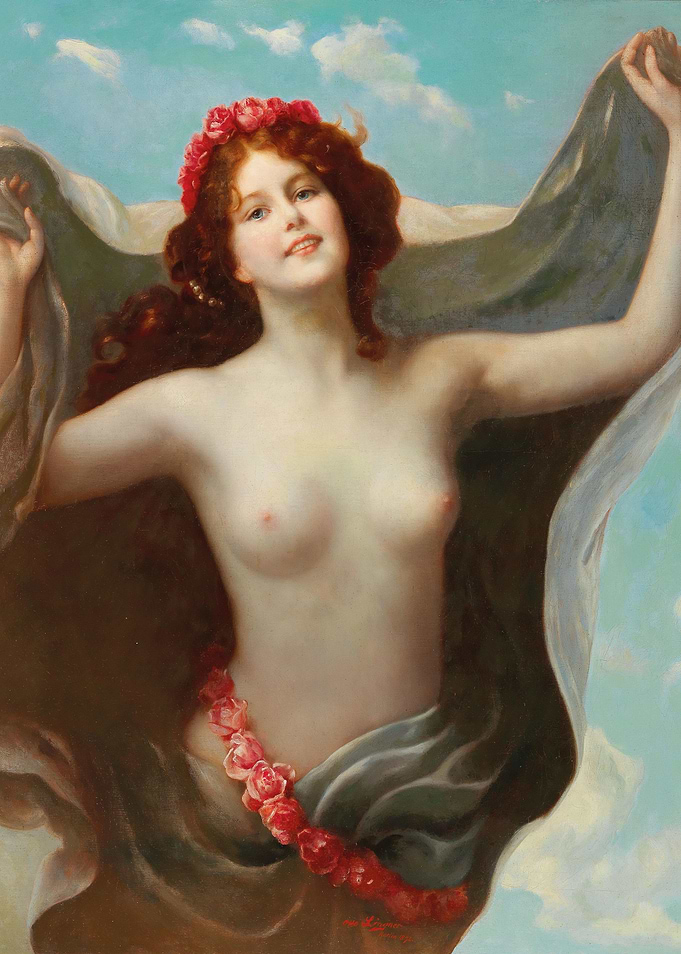 Naked Woman with Roses in Sky