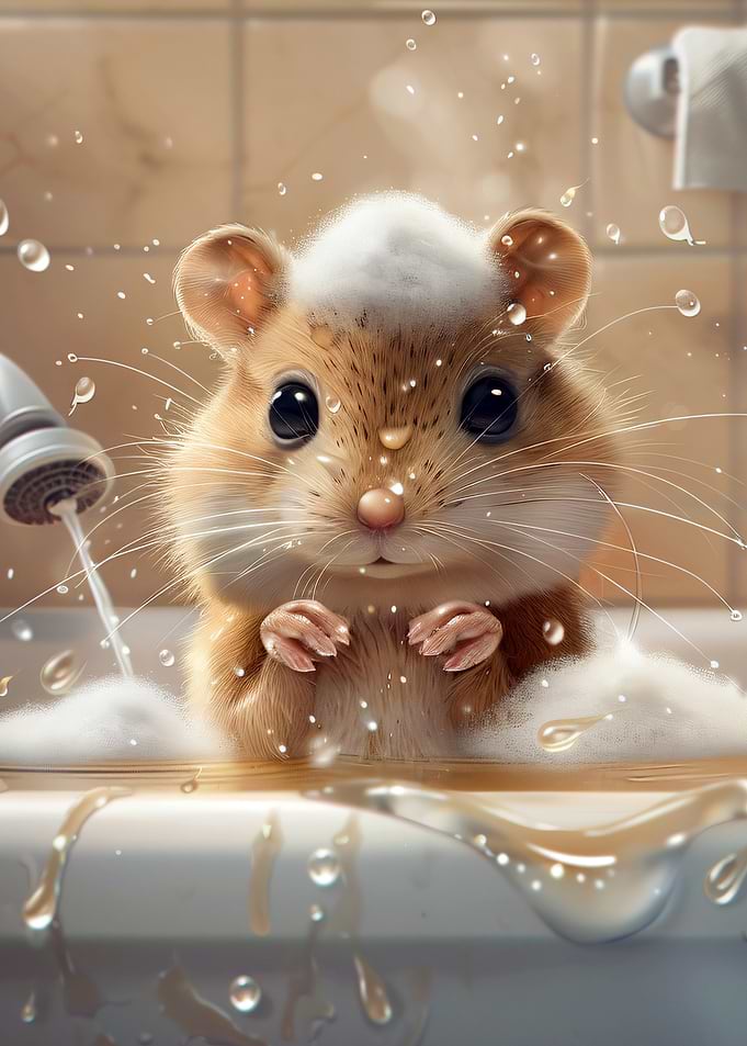 Cute Hamster Taking a Bath