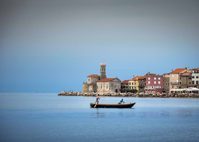 Rowboat in front of Piran town