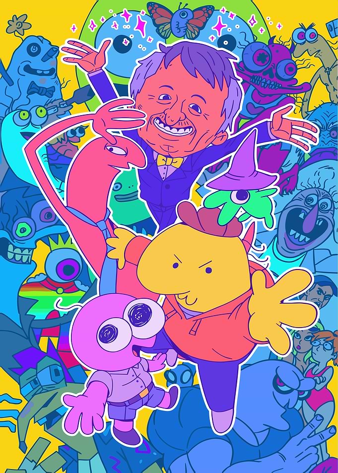 Surreal Cartoon Characters with Man