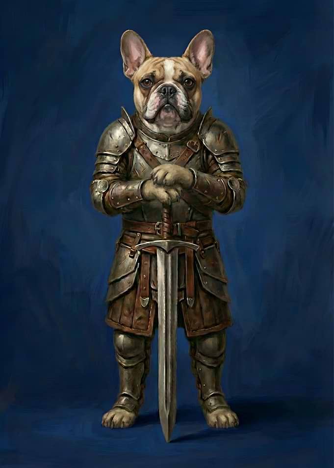 French Bulldog Knight with Sword