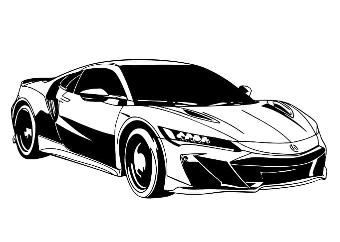 Black and White Sports Car Illustration