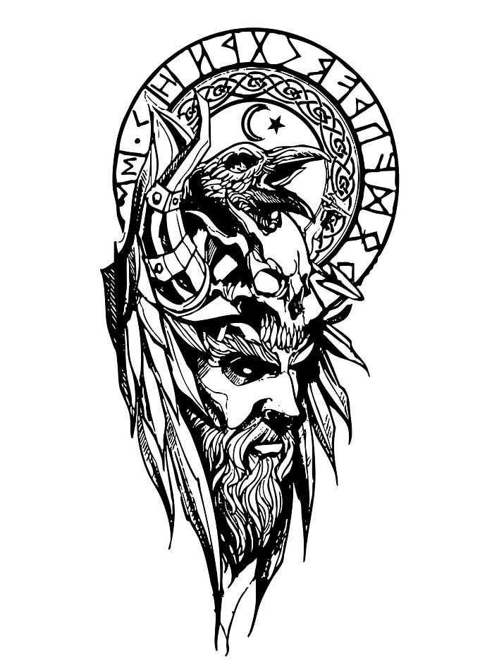 Viking Warrior with Raven and Runes