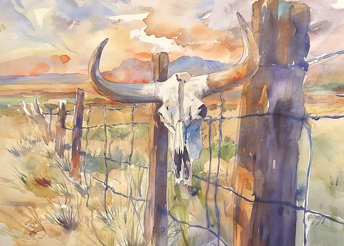 Cow Skull on a Fence