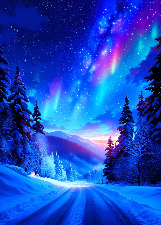 Winter Aurora Over Snowy Landscape