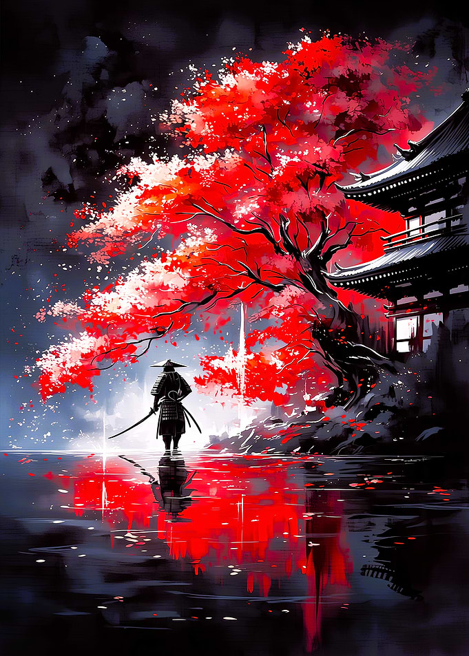 Samurai Under Red Maple Tree