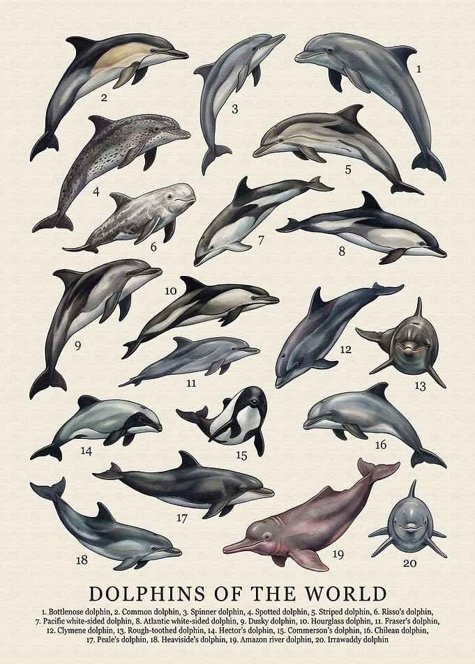 Dolphins of the World Illustration