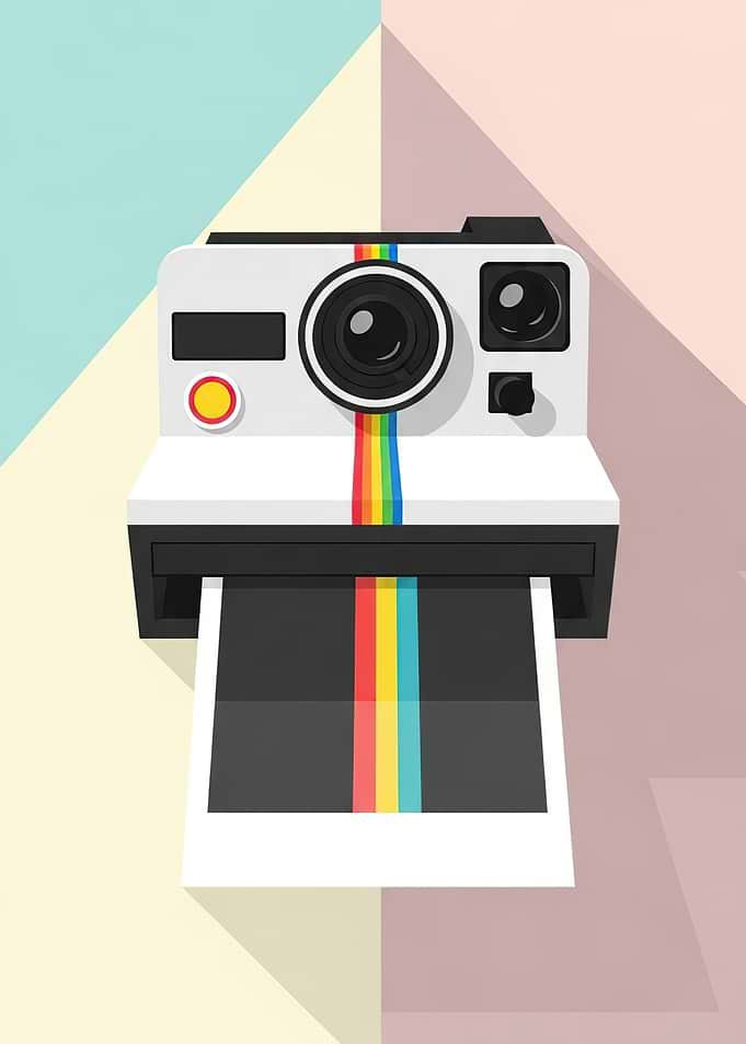 Retro Polaroid Camera with Rainbow Photo