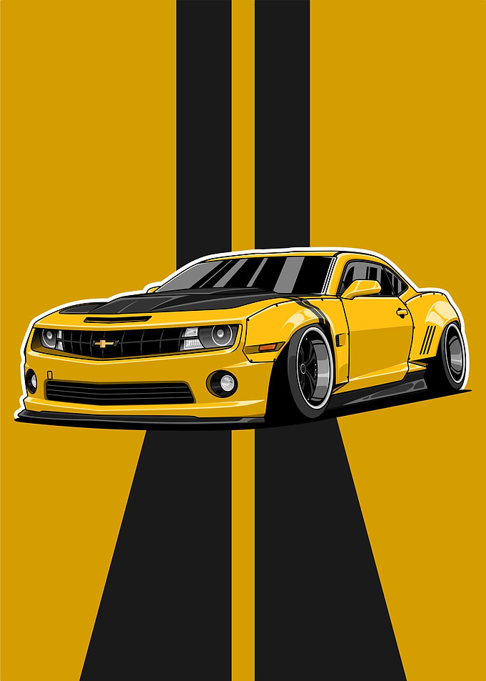 Yellow Sports Car with Racing Stripes