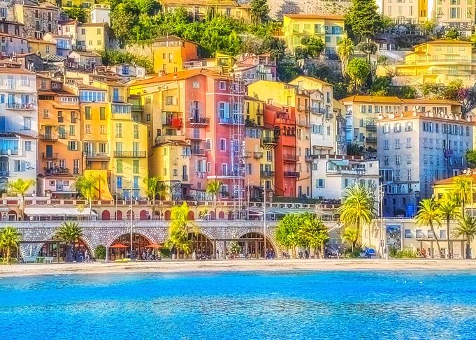 Colorful Coastal Town with Beach