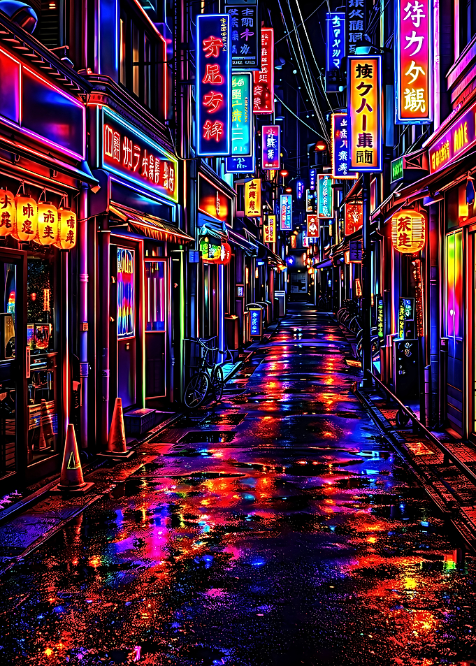 Great Art Neon Alleyway at Night