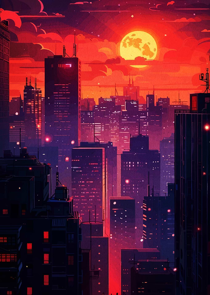 Cyberpunk Cityscape at Sunset