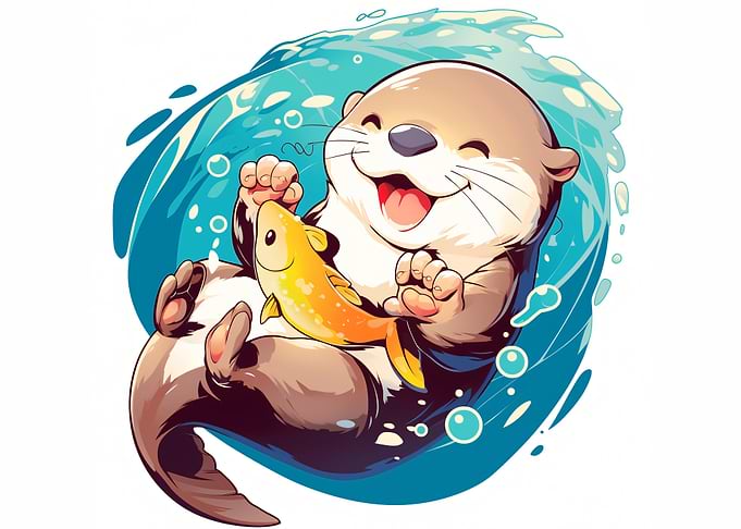 Cute Otter Holding a Fish