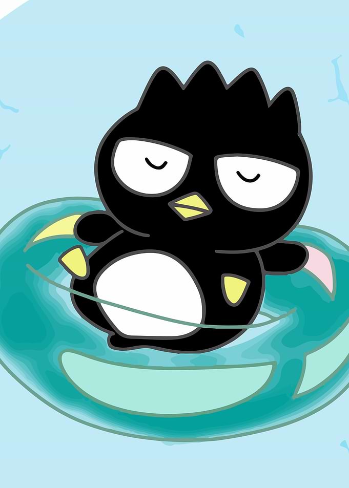 Badtz-Maru floating on a tube