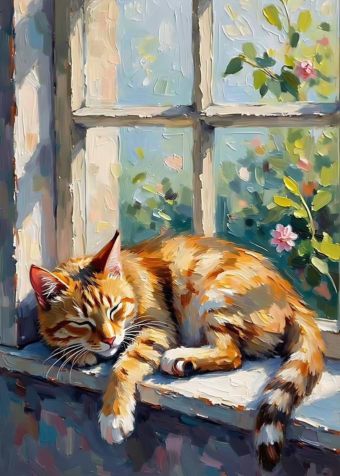 Cat Sleeping on a Window Sill
