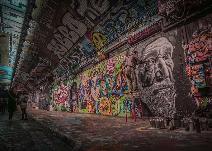 Artist Paints Mural in Graffiti Tunnel, London