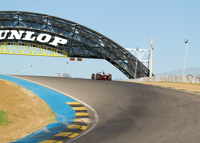 Formula E car on a race track
