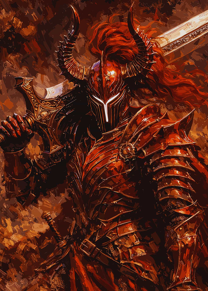 Demonic Knight with Fiery Mane