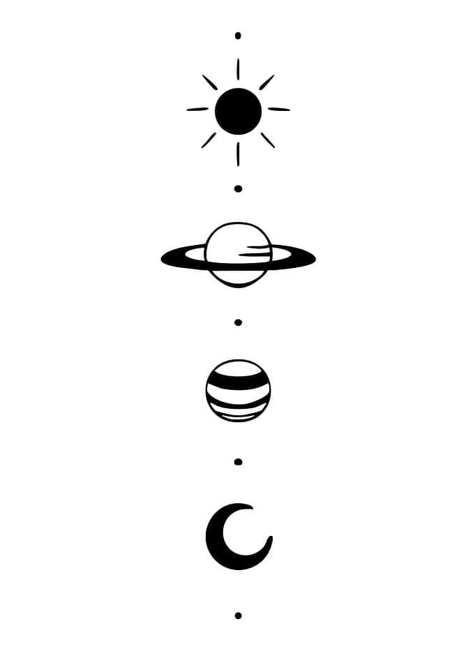Celestial Icons: Sun, Saturn, Jupiter, Moon