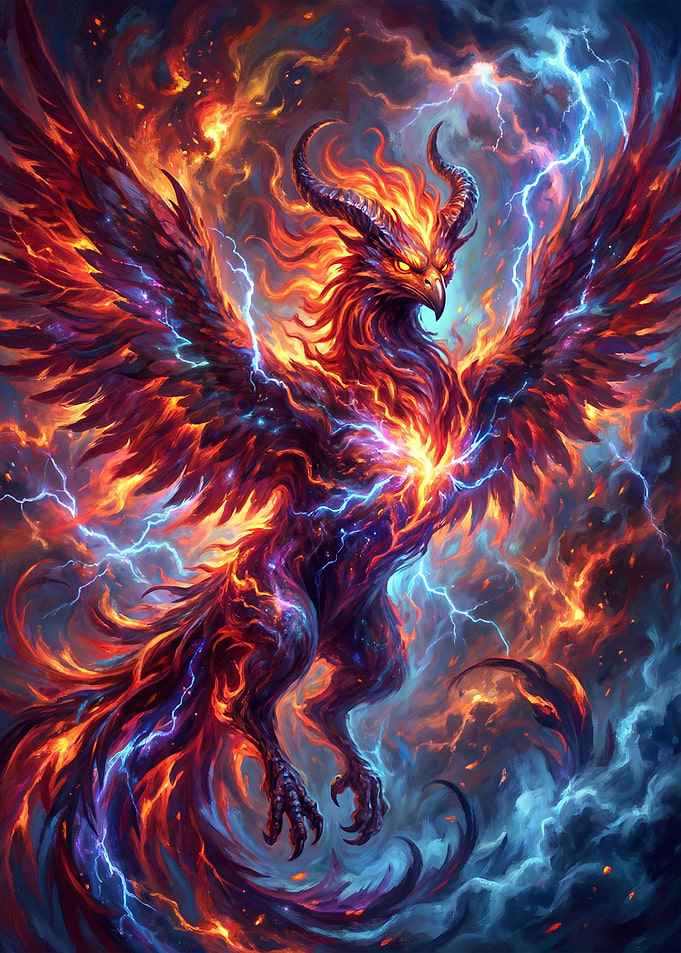 Fiery Phoenix with Lightning