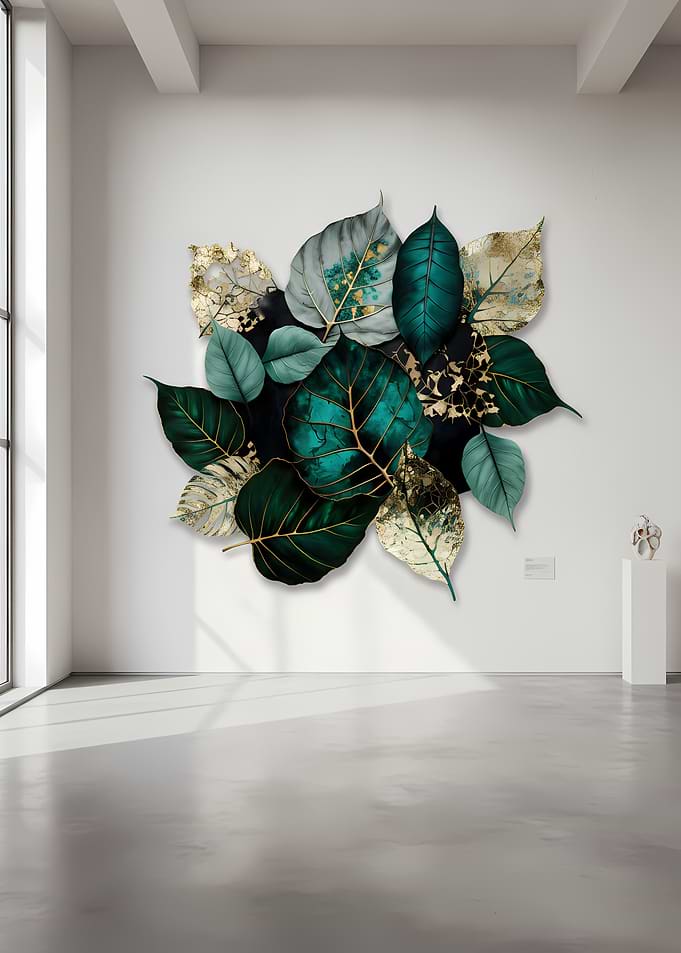 Emerald and Gold Leaf Wall Art