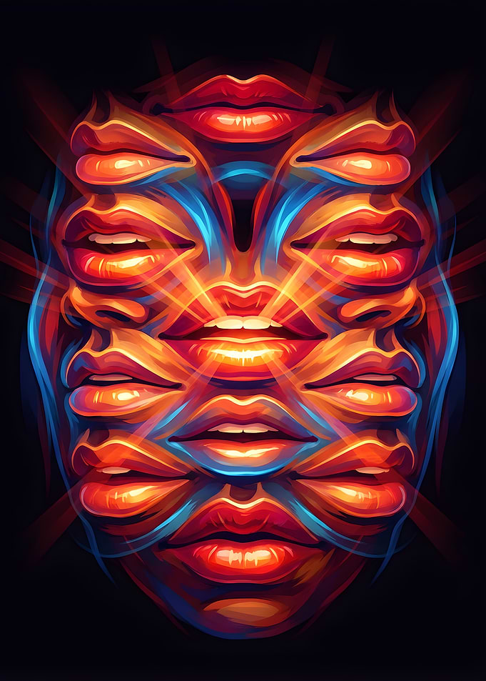 Surreal Face with Multiple Lips