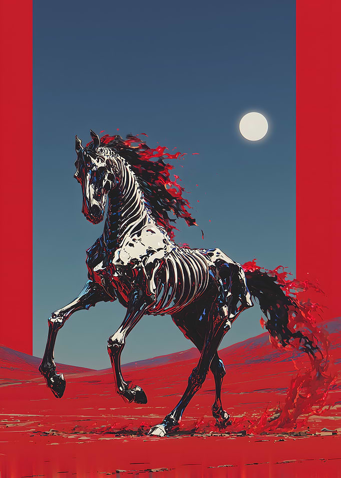 Chroma Skeleton Horse in Red Landscape