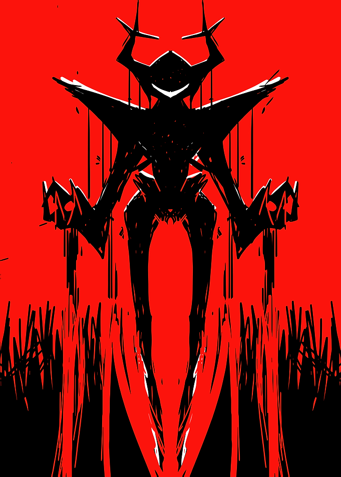 Dark Figure with Antlers on Red Background