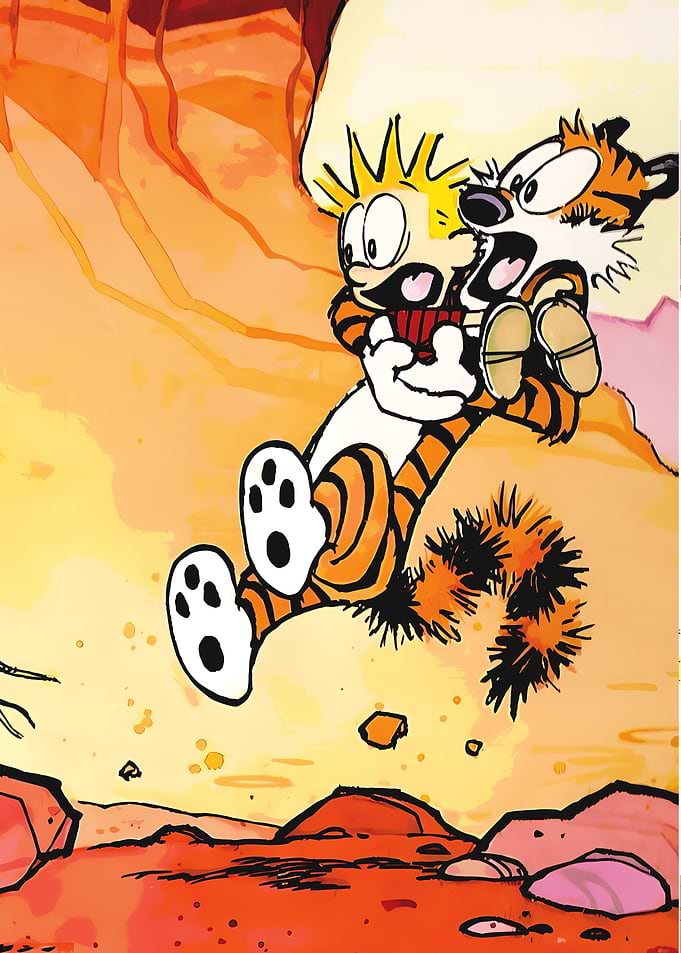 Calvin and Hobbes jumping