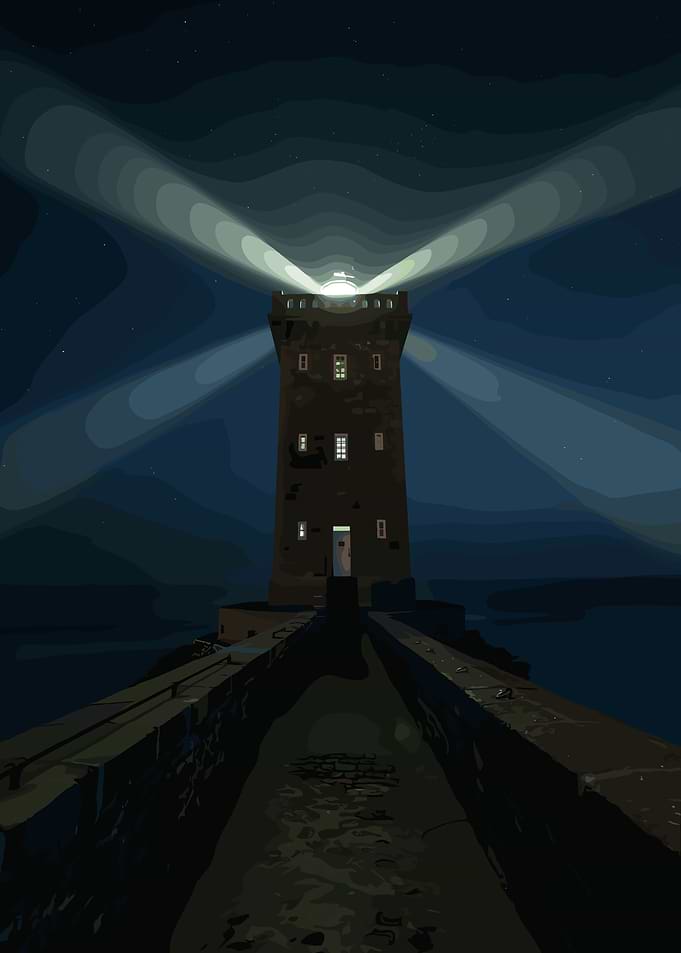 Lighthouse beam at night