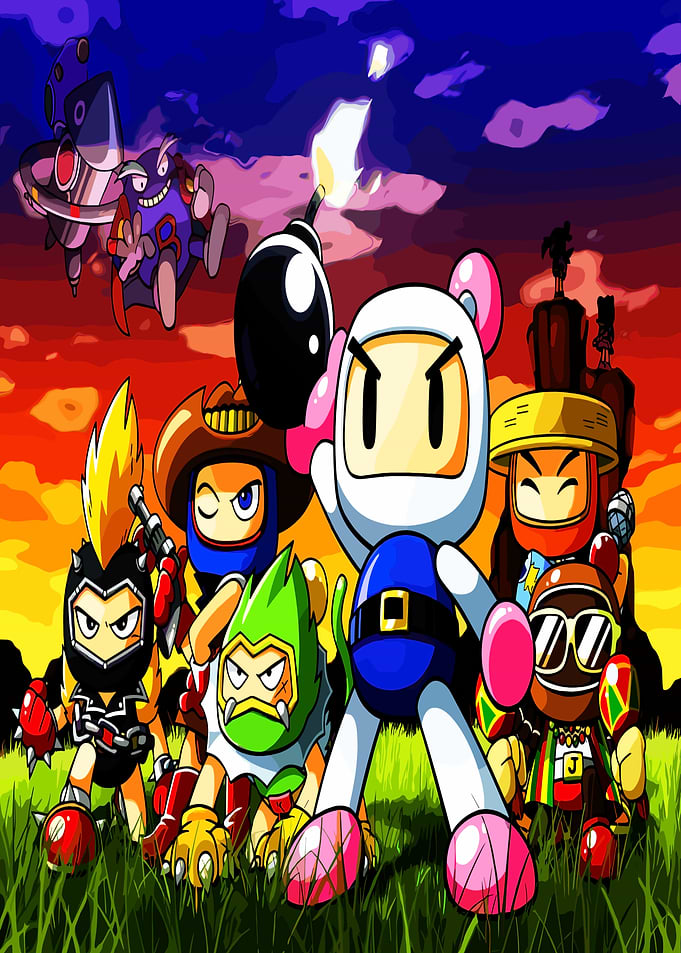 Bomberman Characters in a Field