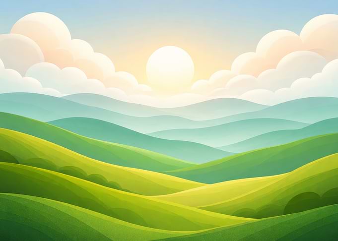 Sunrise Over Rolling Green Hills