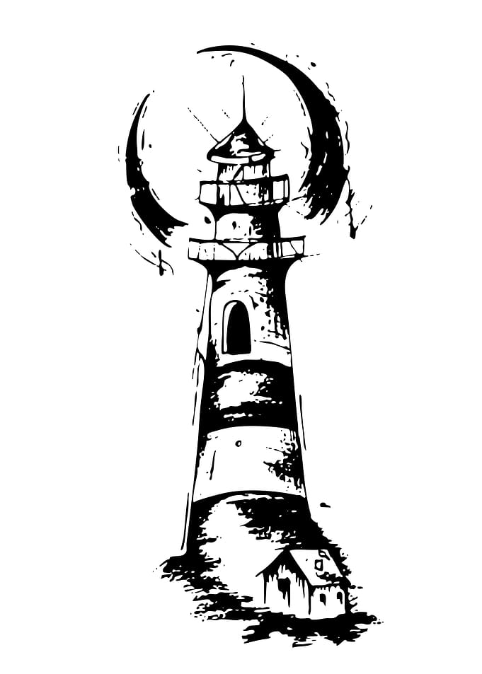 Lighthouse with Crescent Moon
