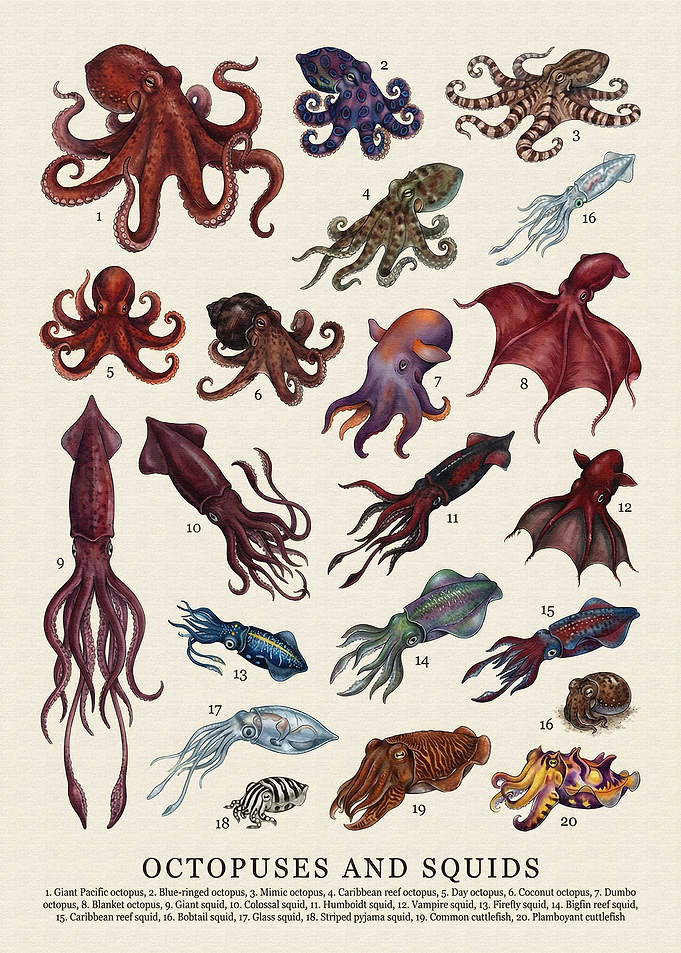 Octopuses and Squids Illustration