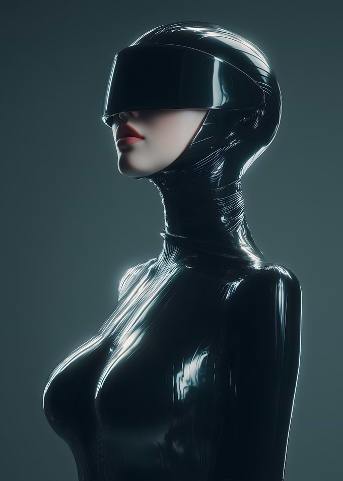 Futuristic Woman in Black Latex Suit