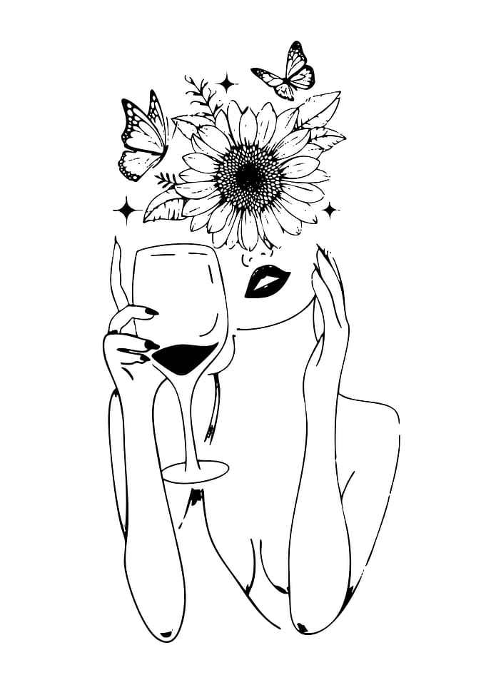 Woman with Sunflower and Wine