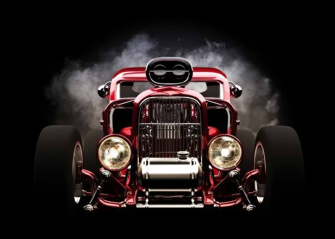 Red Hot Rod Car with Smoke