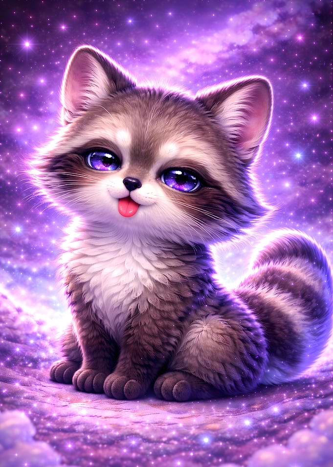 Cute Raccoon in a Starry Purple Sky