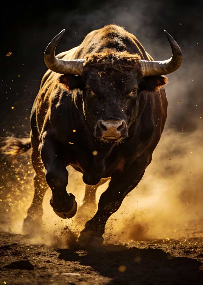 Charging Bull in Dust