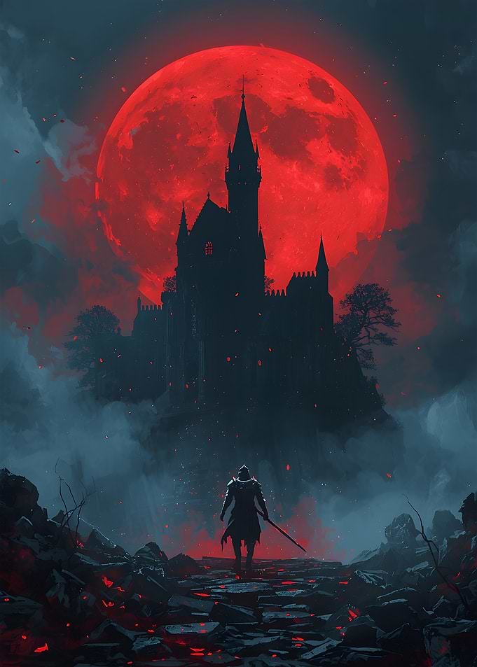 Knight Before a Blood Moon Castle